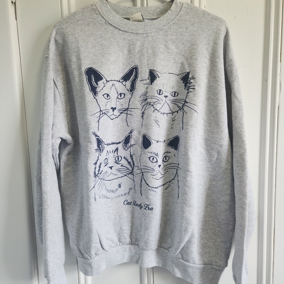 Urban Outfitters Grey Cat Sketch Sweatshirt - Picture 2 of 7